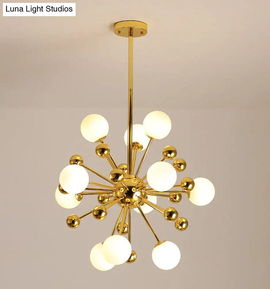 Modern Gold Metal Hanging Chandelier With Glass Shade Elegant Ceiling Light For Living Room