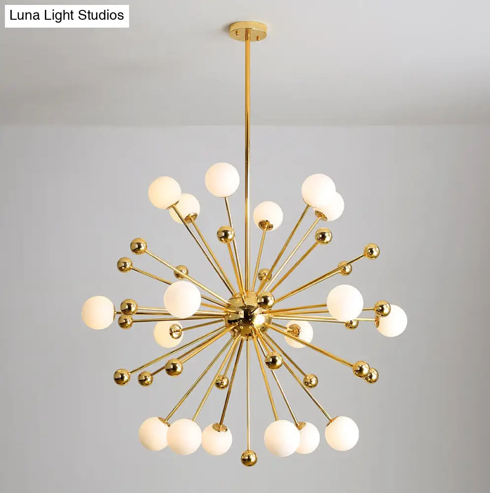 Modern Gold Metal Hanging Chandelier With Glass Shade Elegant Ceiling Light For Living Room