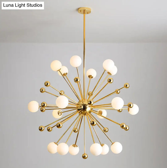 Modern Gold Metal Hanging Chandelier With Glass Shade Elegant Ceiling Light For Living Room