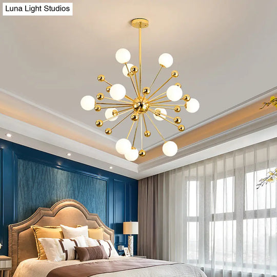 Modern Gold Metal Hanging Chandelier With Glass Shade Elegant Ceiling Light For Living Room