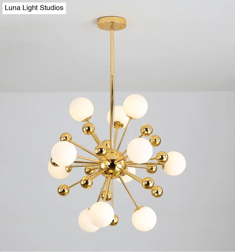 Modern Gold Metal Hanging Chandelier With Glass Shade Elegant Ceiling Light For Living Room