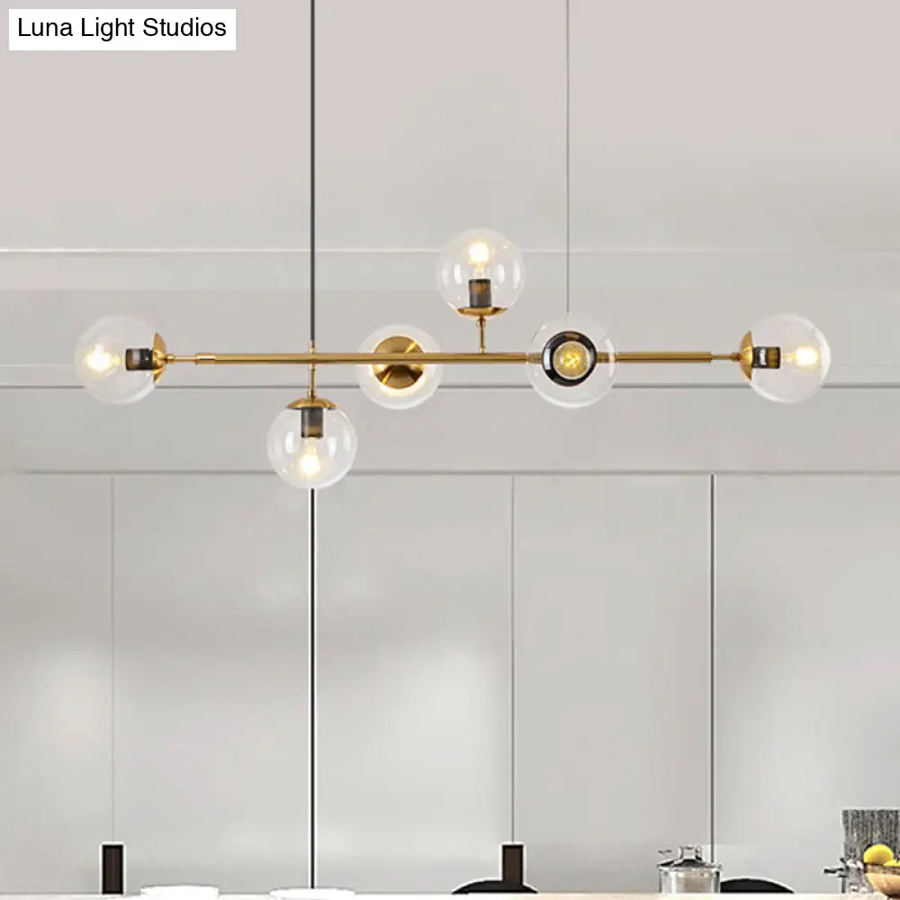 Modern Gold Metal Island Pendant Lighting With 6 Lights And Spherical Glass For Dining Table