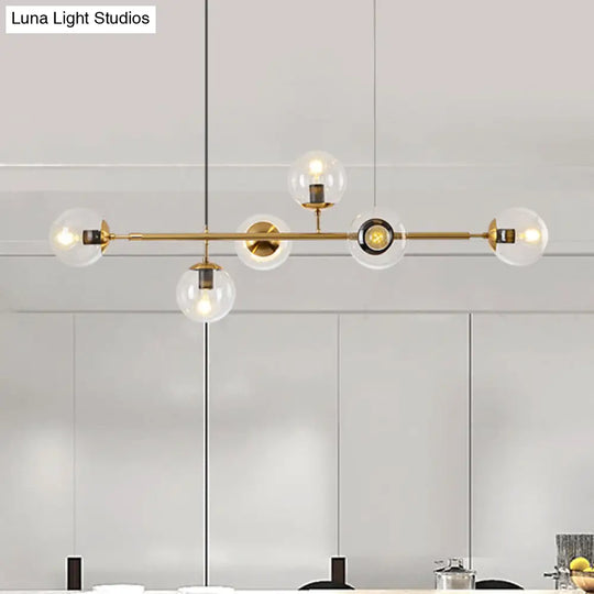 Modern Gold Metal Island Pendant Lighting With 6 Lights And Spherical Glass For Dining Table