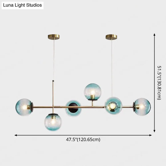 Modern Gold Metal Island Pendant Lighting With 6 Lights And Spherical Glass For Dining Table