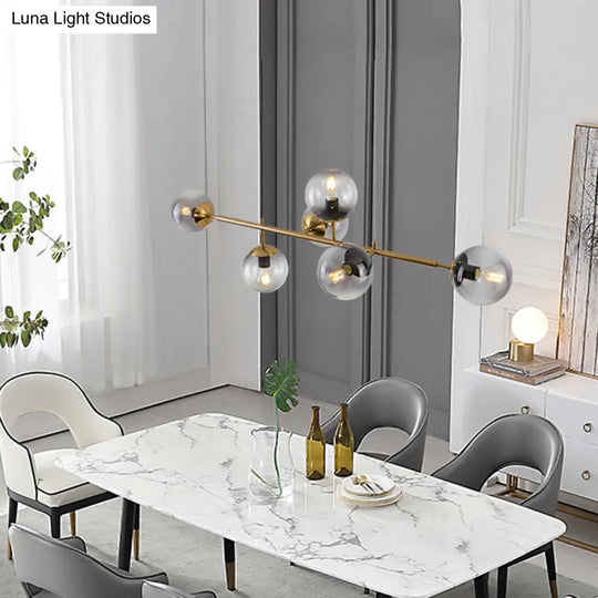 Modern Gold Metal Island Pendant Lighting With 6 Lights And Spherical Glass For Dining Table