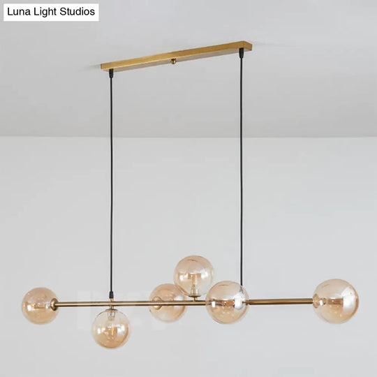 Modern Gold Metal Island Pendant Lighting With 6 Lights And Spherical Glass For Dining Table