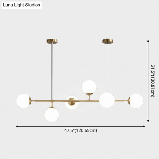 Modern Gold Metal Island Pendant Lighting With 6 Lights And Spherical Glass For Dining Table