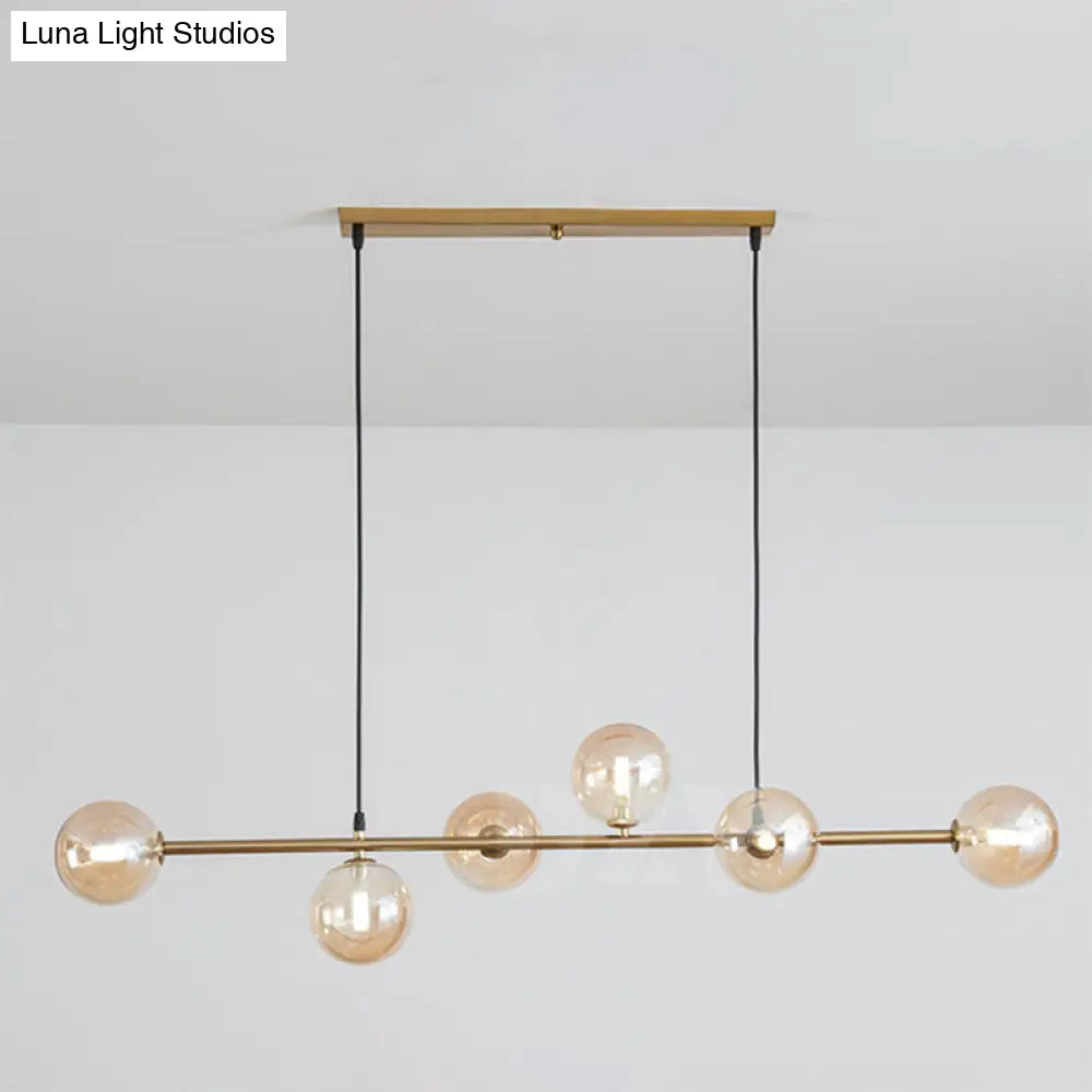 Modern Gold Metal Island Pendant Lighting With 6 Lights And Spherical Glass For Dining Table