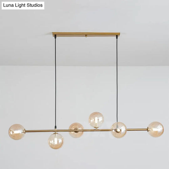 Modern Gold Metal Island Pendant Lighting With 6 Lights And Spherical Glass For Dining Table