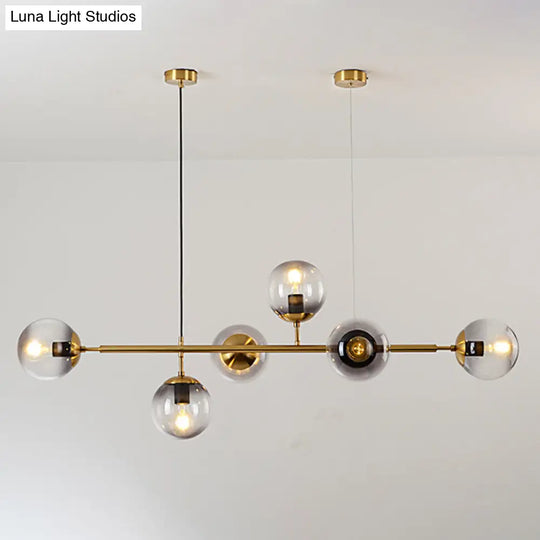 Modern Gold Metal Island Pendant Lighting With 6 Lights And Spherical Glass For Dining Table