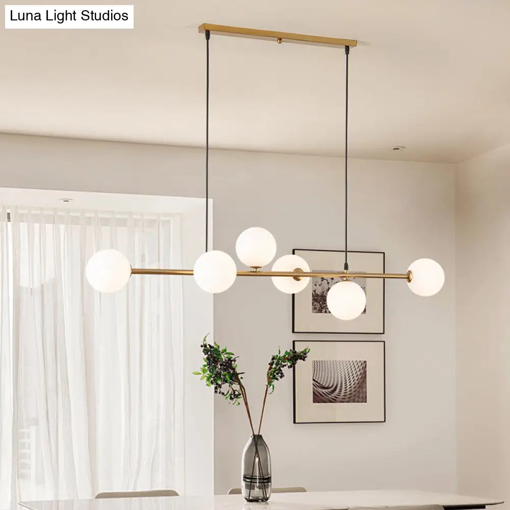 Modern Gold Metal Island Pendant Lighting With 6 Lights And Spherical Glass For Dining Table