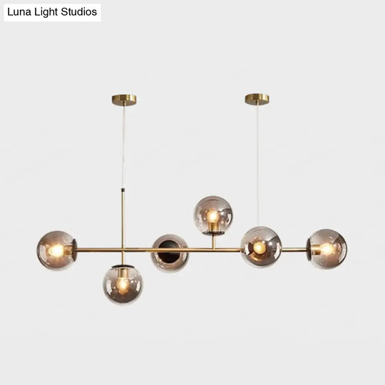 Modern Gold Metal Island Pendant Lighting With 6 Lights And Spherical Glass For Dining Table