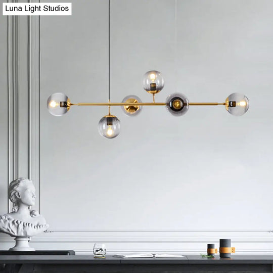 Modern Gold Metal Island Pendant Lighting With 6 Lights And Spherical Glass For Dining Table