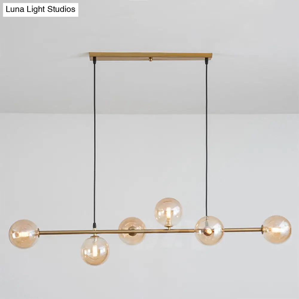 Modern Gold Metal Island Pendant Lighting With 6 Lights And Spherical Glass For Dining Table