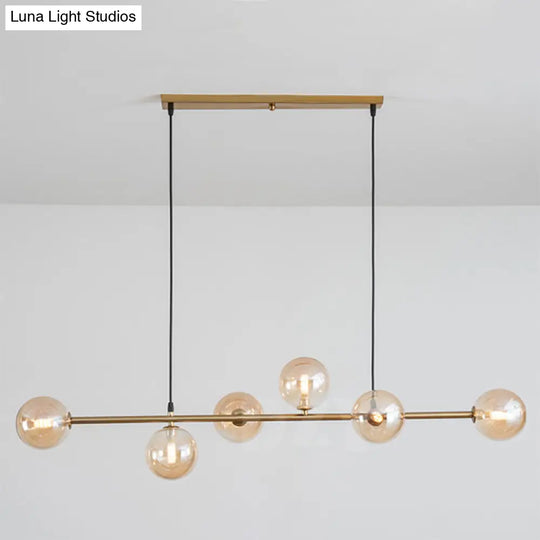 Modern Gold Metal Island Pendant Lighting With 6 Lights And Spherical Glass For Dining Table