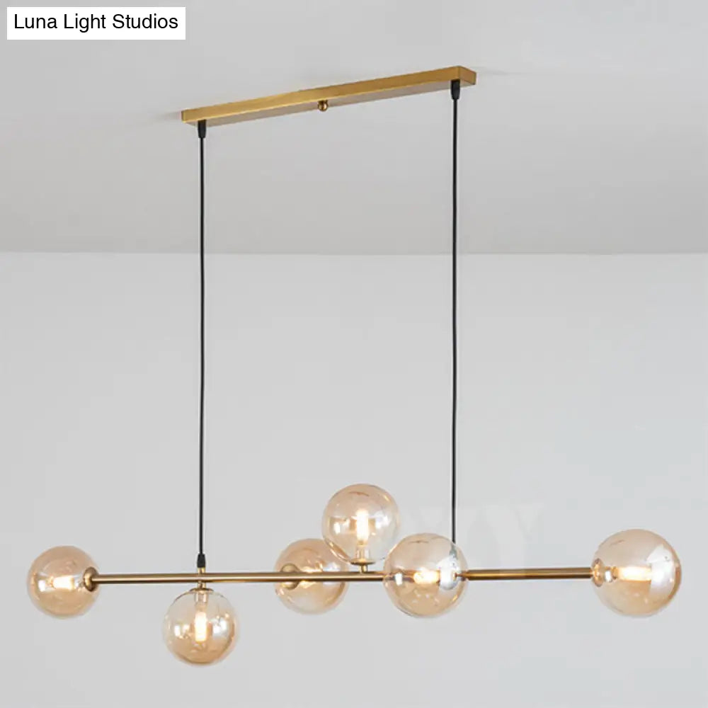 Modern Gold Metal Island Pendant Lighting With 6 Lights And Spherical Glass For Dining Table