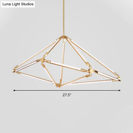 Modern Gold Metal Led Chandelier With Diamond-Frame Ceiling Light