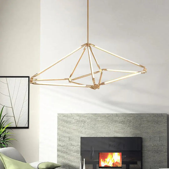 Modern Gold Metal Led Chandelier With Diamond-Frame Ceiling Light