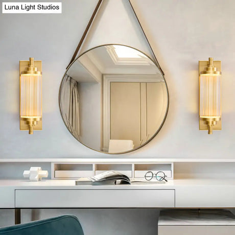 Modern Gold Metal Led Crystal Vanity Sconce - Wall Mounted Mirror Front For Bath