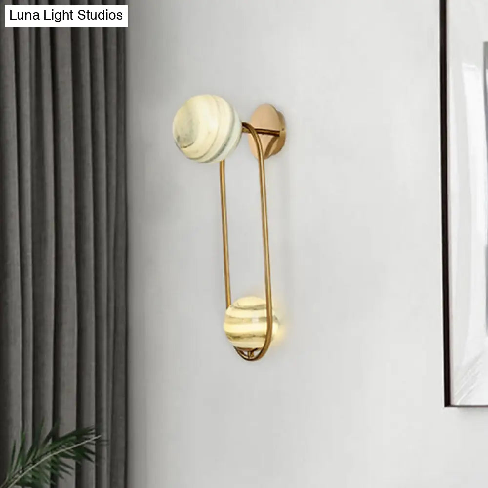 Modern Gold Metal Oval Wall Sconce Light Fixture With 2 Bulbs For Living Room