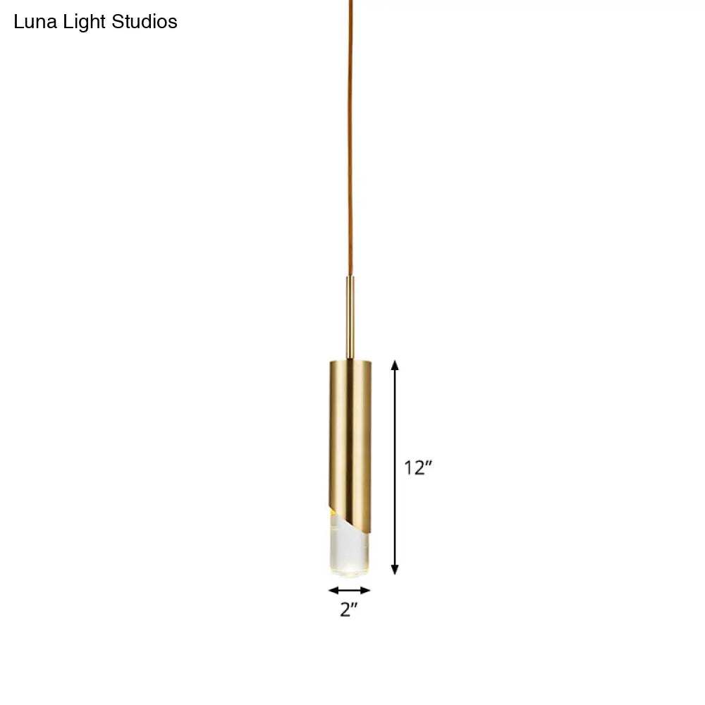 Modern Gold Metal Pendant Light For Bedroom - Tubular Suspension Design 1 Bulb