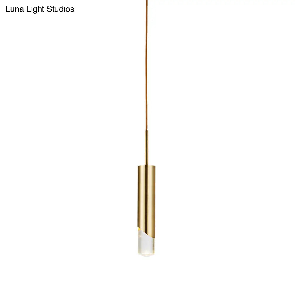 Modern Gold Metal Pendant Light For Bedroom - Tubular Suspension Design 1 Bulb