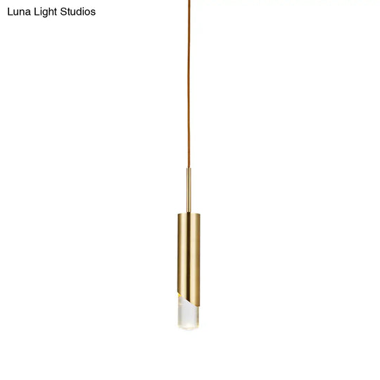 Modern Gold Metal Pendant Light For Bedroom - Tubular Suspension Design 1 Bulb