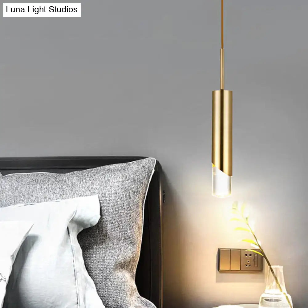 Modernist Metal Tubular Suspension Pendant Light: 1-Bulb Gold Ceiling Fixture For Bedroom