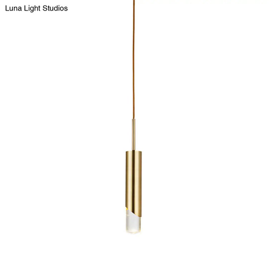 Modernist Metal Tubular Suspension Pendant Light: 1-Bulb Gold Ceiling Fixture For Bedroom