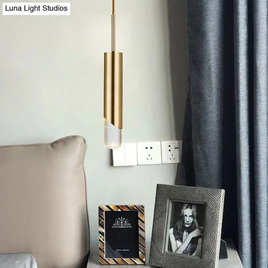 Modern Gold Metal Pendant Light For Bedroom - Tubular Suspension Design 1 Bulb