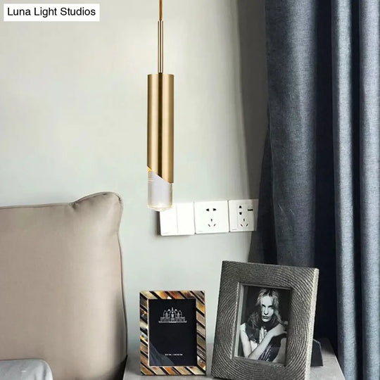 Modernist Metal Tubular Suspension Pendant Light: 1-Bulb Gold Ceiling Fixture For Bedroom