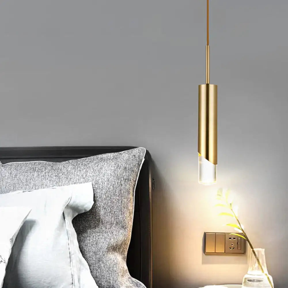 Modern Gold Metal Pendant Light For Bedroom - Tubular Suspension Design 1 Bulb