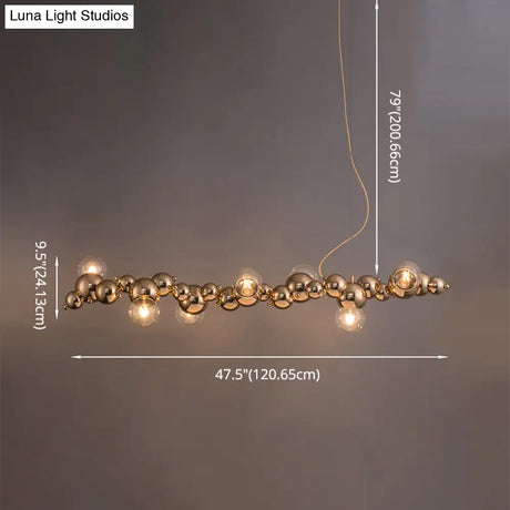 Modern Gold Metal Pendant Lighting With Glass Spherical Shade - Ideal For Dining Table Or Island