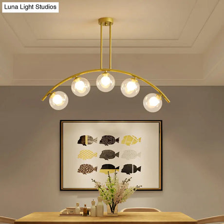 Modern Gold Metal Pendant Lighting With Glass Spherical Shade - Ideal For Dining Table Or Island