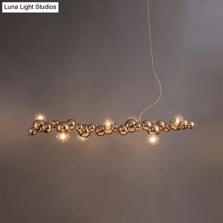 Modern Gold Metal Pendant Lighting With Glass Spherical Shade - Ideal For Dining Table Or Island