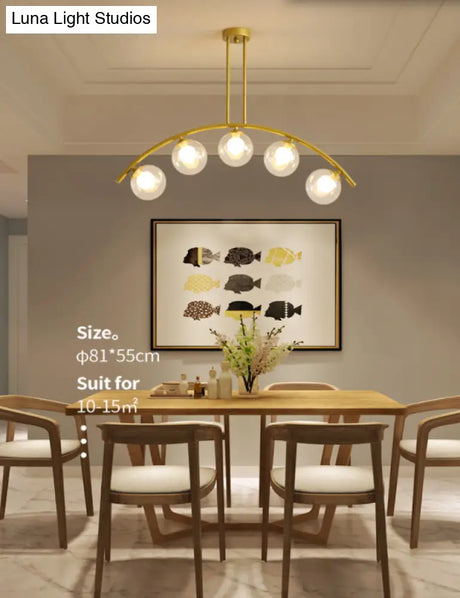 Modern Gold Metal Pendant Lighting With Glass Spherical Shade - Ideal For Dining Table Or Island