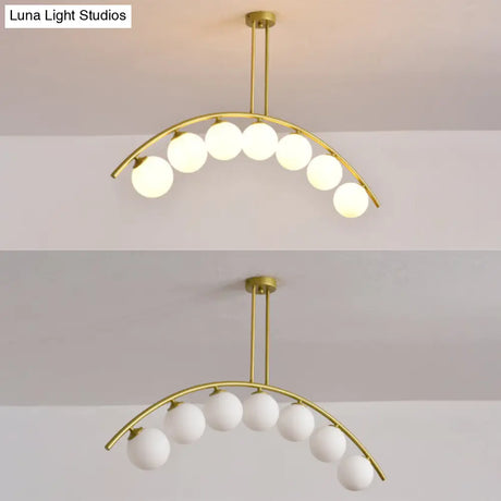Modern Gold Metal Pendant Lighting With Glass Spherical Shade - Ideal For Dining Table Or Island