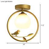 Modern Gold Metal Ring Flush Mount With Glass Dome Lampshade And 1 Bulb