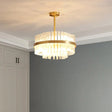 Modern Gold Metal Round Crystal Pendant Light For Living Room / 16