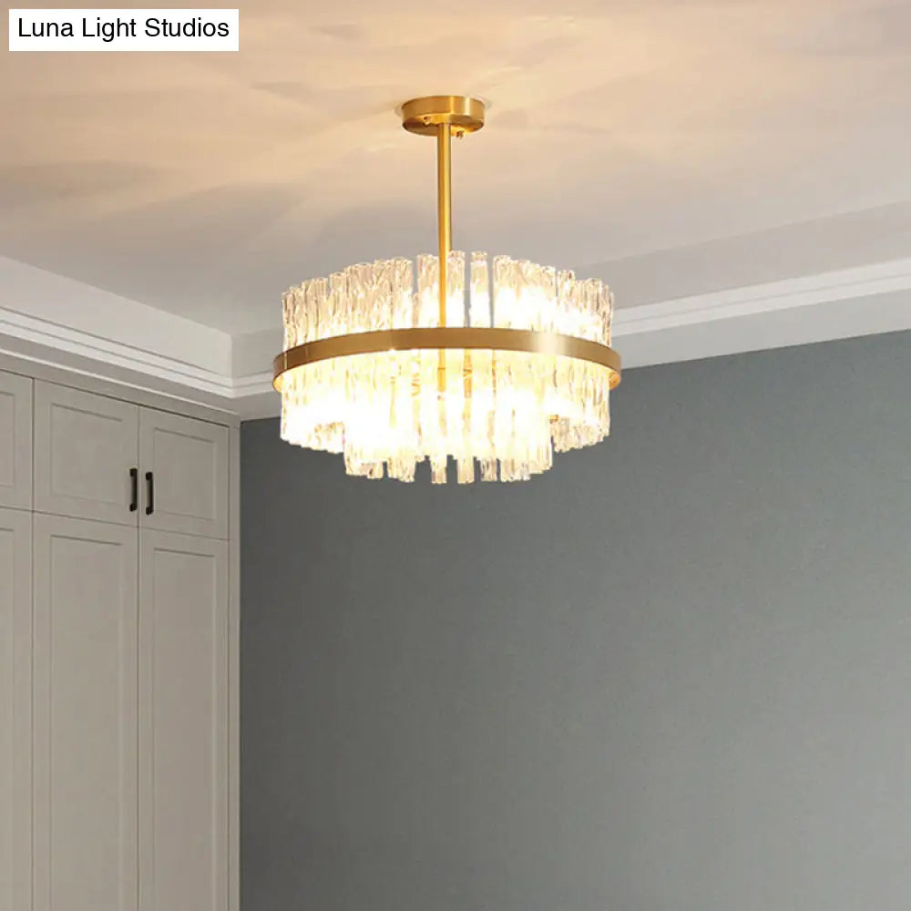 Modern Gold Metal Round Crystal Pendant Light For Living Room