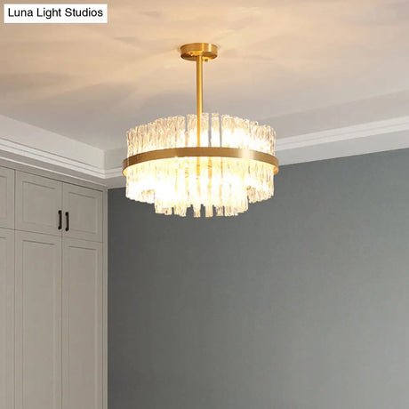 Modern Gold Metal Round Crystal Pendant Light For Living Room