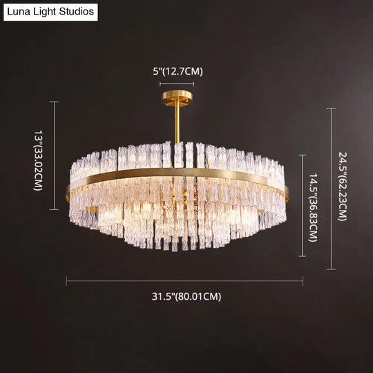 Modern Gold Metal Round Crystal Pendant Light For Living Room