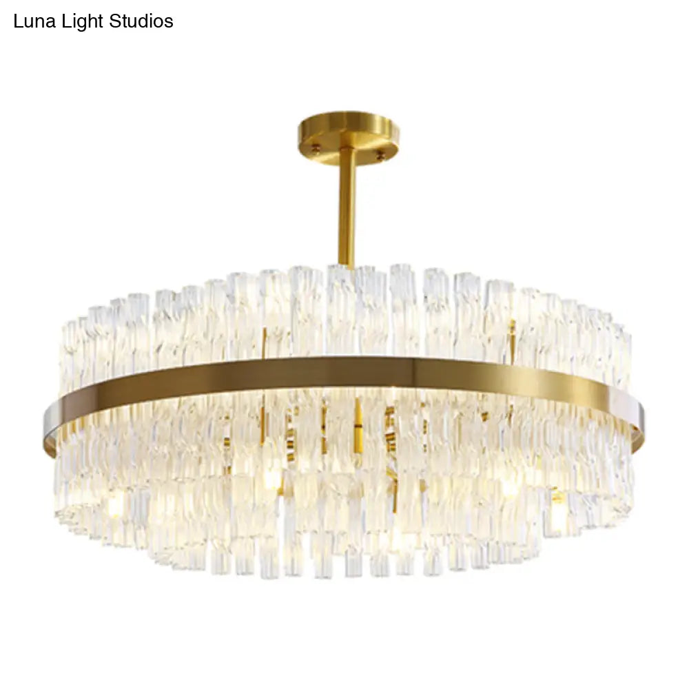 Modern Gold Metal Round Crystal Pendant Light For Living Room