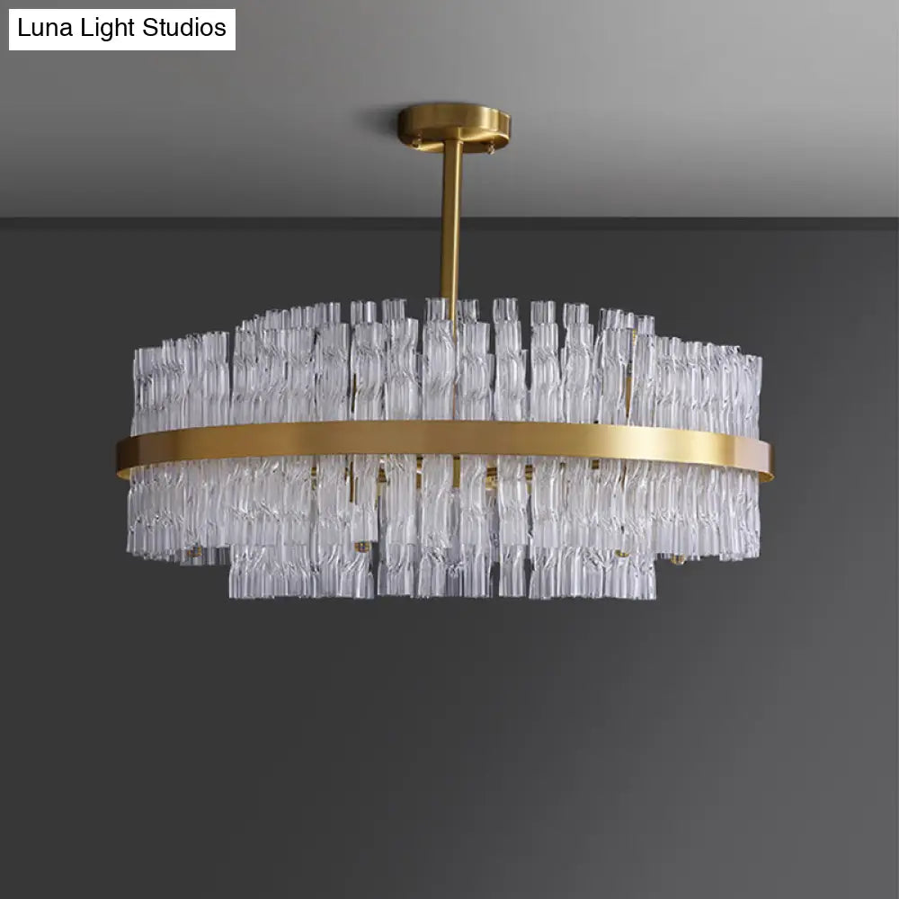 Modern Gold Metal Round Crystal Pendant Light For Living Room