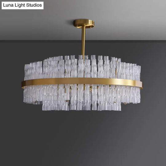 Modern Gold Metal Round Crystal Pendant Light For Living Room