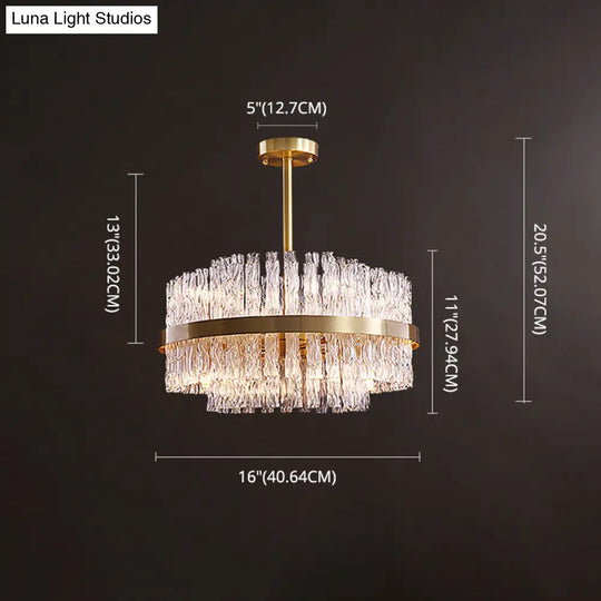 Modern Gold Metal Round Crystal Pendant Light For Living Room