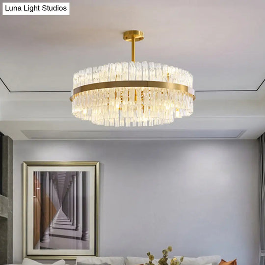 Modern Gold Metal Round Crystal Pendant Light For Living Room