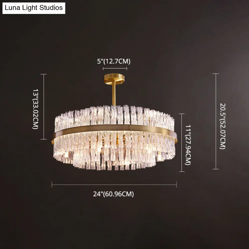 Modern Gold Metal Round Crystal Pendant Light For Living Room