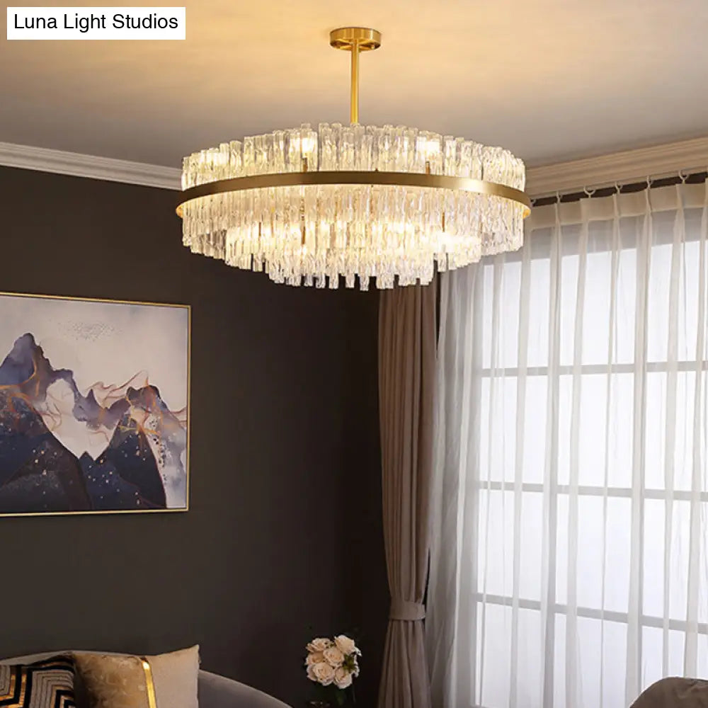 Modern Gold Metal Round Crystal Pendant Light For Living Room