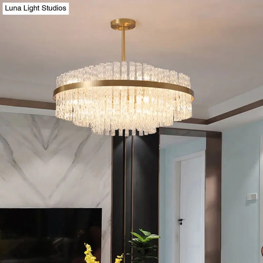 Modern Gold Metal Round Crystal Pendant Light For Living Room